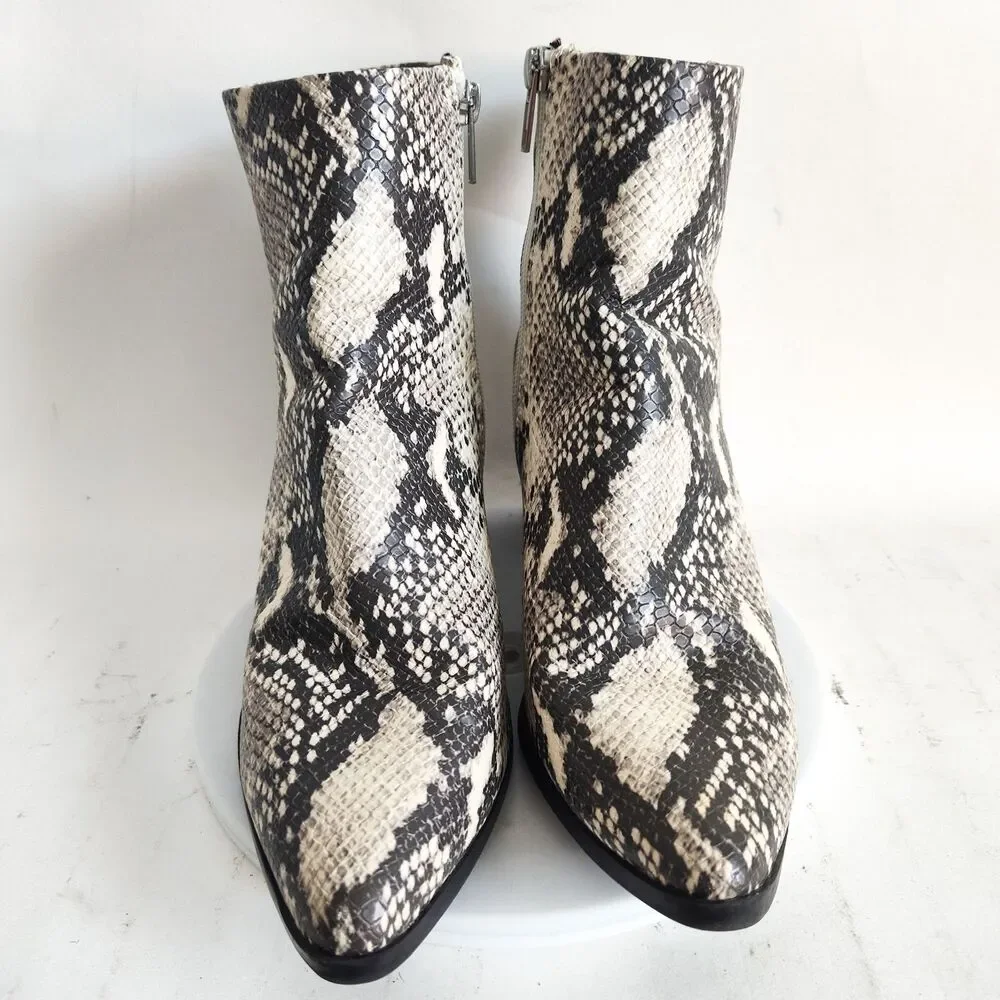 Madden Girl Ankle Boots‎ Size 8.5 Snakeskin Vegan Faux Leather Block Heel Dafni